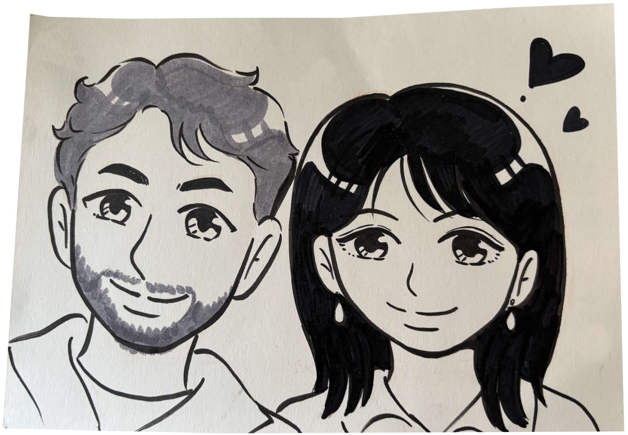 Hand-drawn portrait of Fabian and Nan